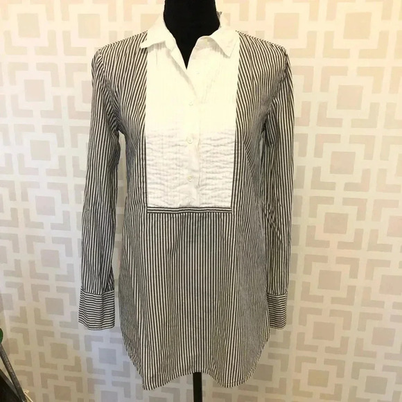 J Crew Striped Tuxedo Tunic Blouse Size XS - Picture 4 of 5